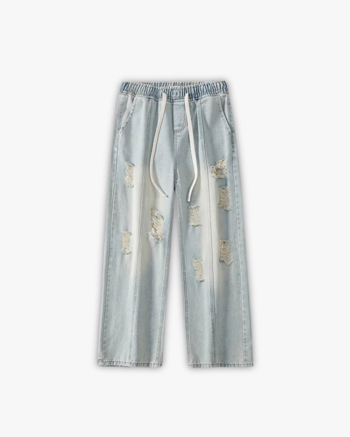 ג'ינס קרעים כחול בהיר עם שרוכים “RIPPED”