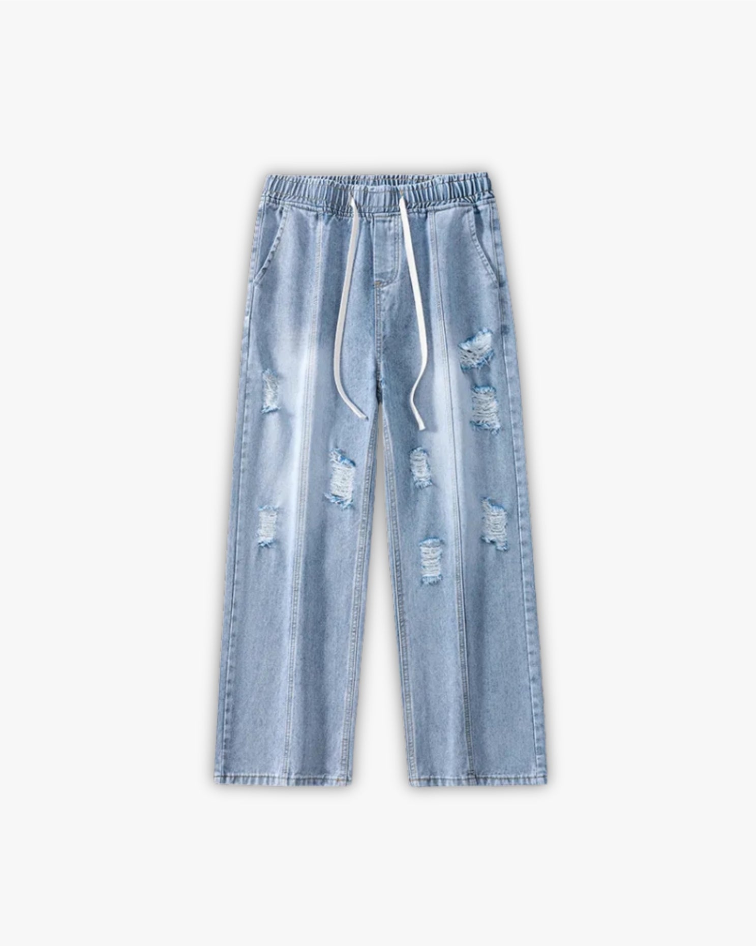 ג'ינס קרעים כחול עם שרוכים “RIPPED”