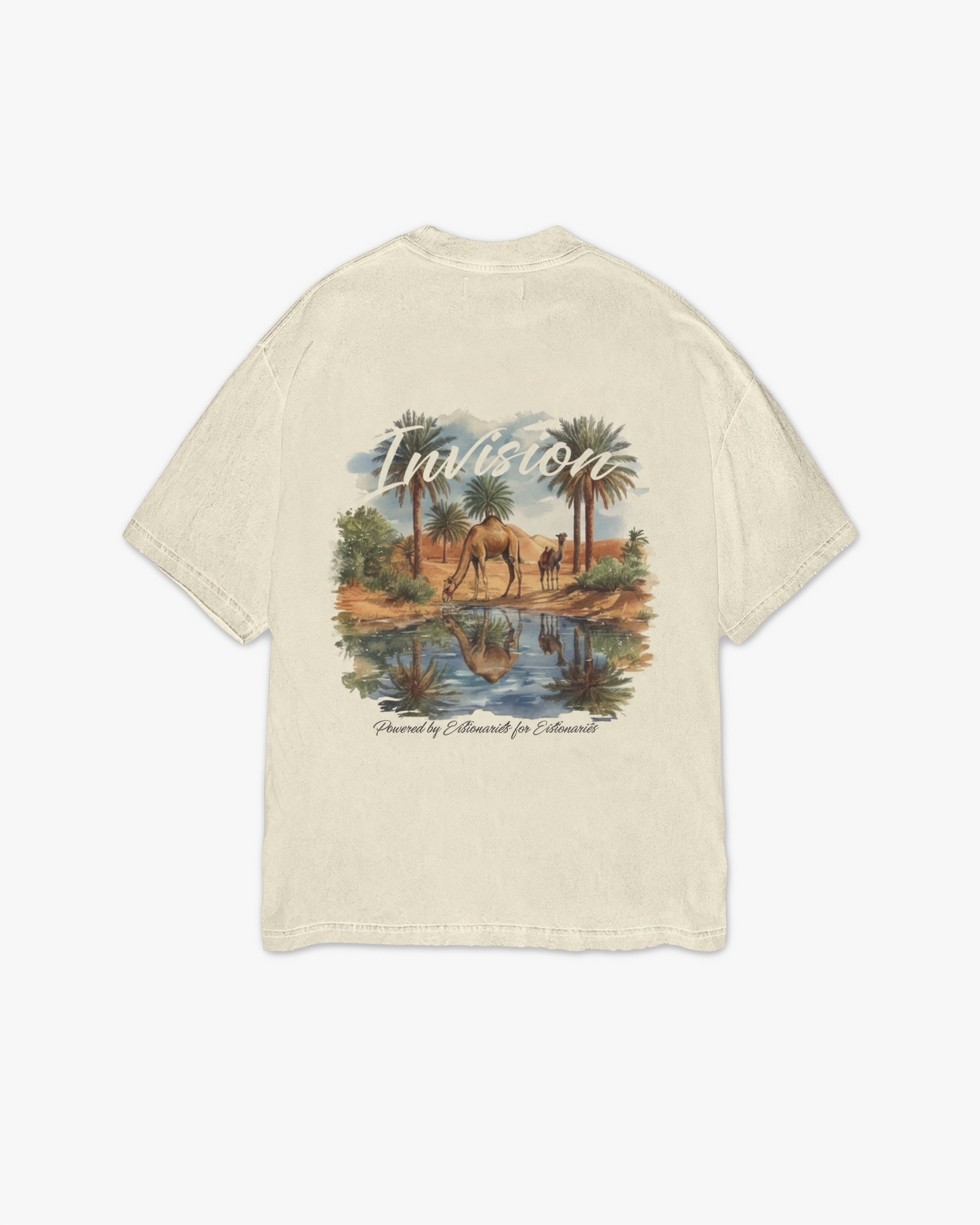 חולצת אוברסייז בקרם בעיצוב גרפי "OASIS"